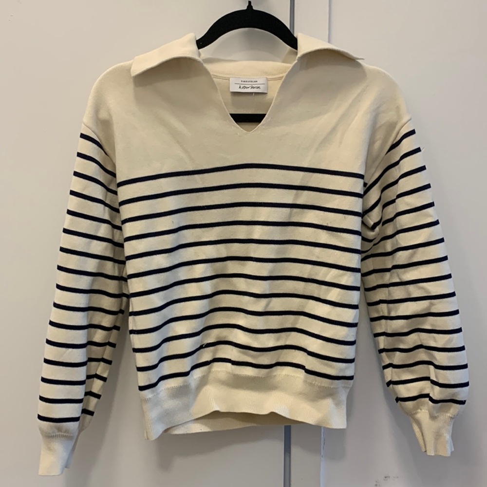 And other stories stripe sweater / sweatshirt in navy blue and off white